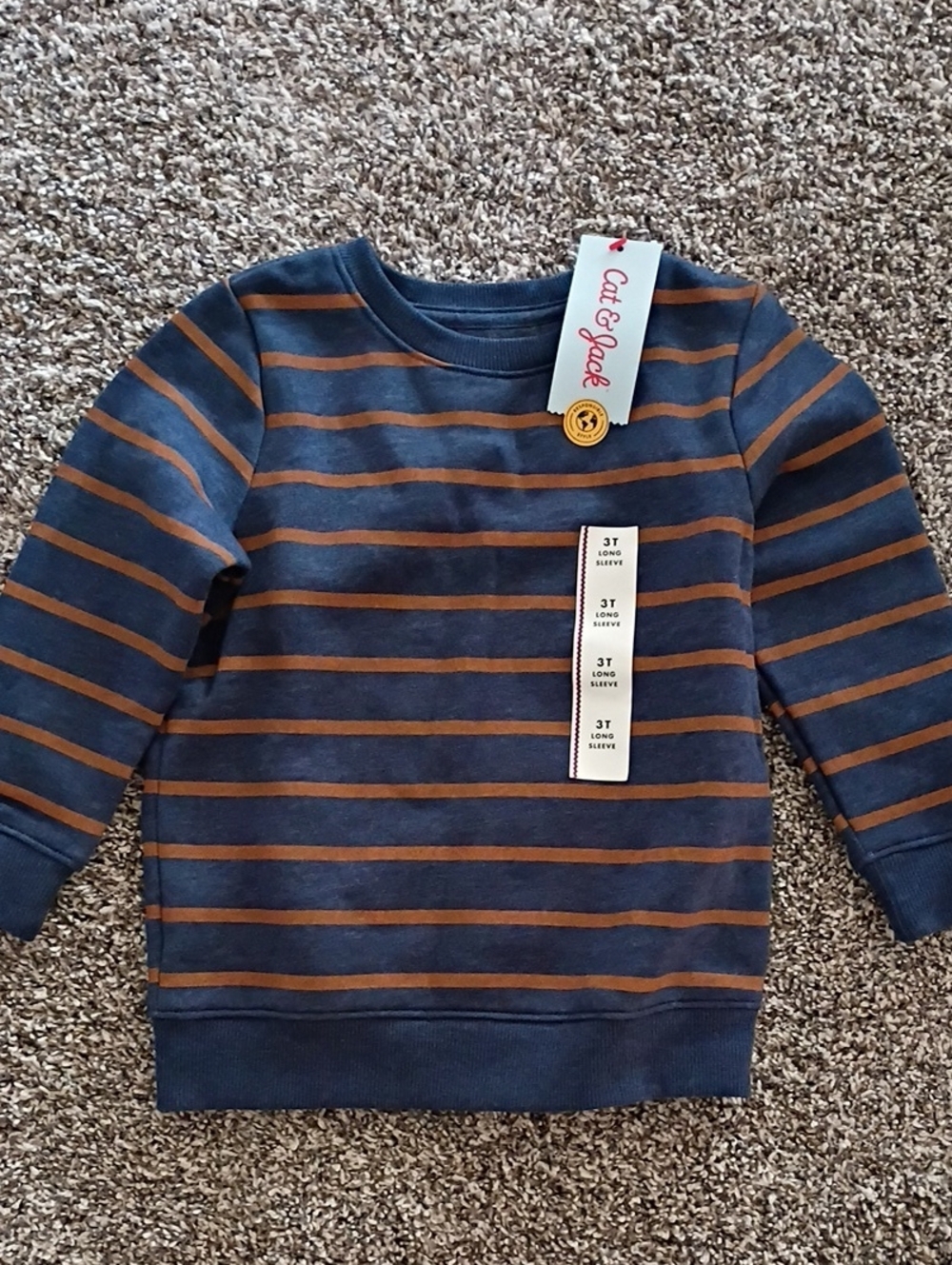 Cat & Jack Navy and Brown Striped Crewneck Sweatshirt